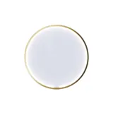 Nordisk stil badeværelse inspiration med vaskeskab og underskabe i røget eg, makeupplads, sidestillet håndvask, rundt messing spejl med ramme og synlige charmerende træbjælker.