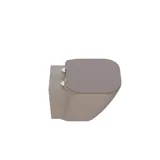 Stilrent og rummeligt badeværelse inspiration med stort rundt spejl med sort ramme, mørk stenvask, farvet toilet, overskab og åben reol i et sofistikeret og dæmpet design