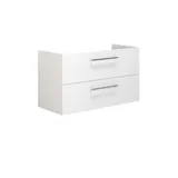 Stort badeværelse inspiration med badeværelsesmøbler i mat hvid med elegant håndvask samt firkantet spejl med sort kant og lampe, terrazzo væg- og gulv samt planter på væggen giver et moderne og sofistikeret udtryk.