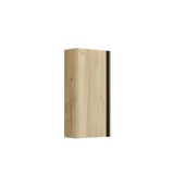 Badeværelse inspiration med aflange blå fliser, badeværelsesmøbler i natur eg med sorte detaljer, som skaber et harmonisk og sofistikeret udtryk