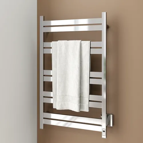 Badeværelse inspiration elektrisk håndklædetørrer der tilfører badeværelset et elegant touch, samt er praktisk og holder håndklæder lækre og varme.