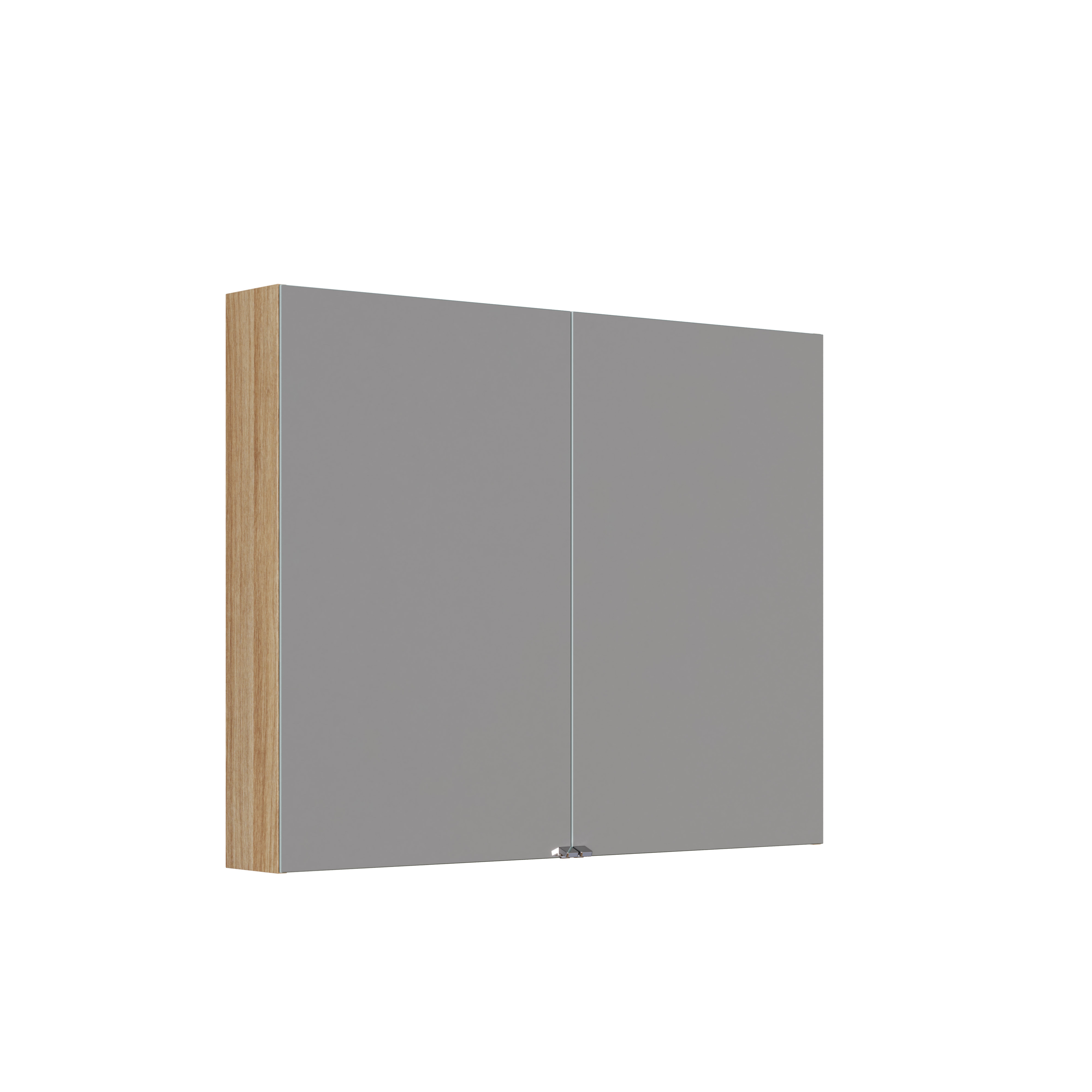 Stilrent og minimalistisk badeværelse inspiration med mikro håndvask med lille vaskeskab, firkantet spejl med afrundede hjørner og lampe, samt elegant spejlskab.