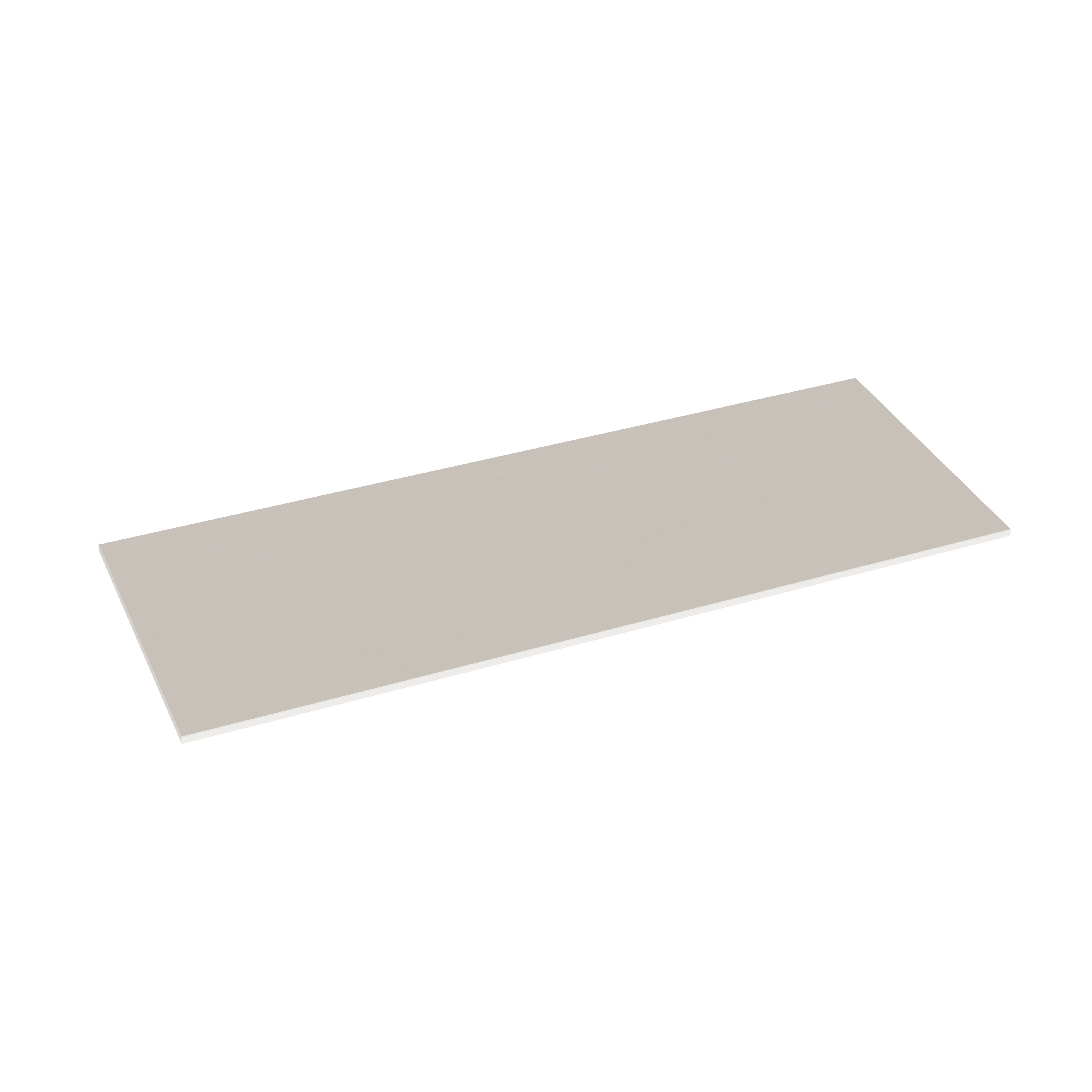 Badeværelse med skrå loft inspiration, beige badeværelsesmøbler med rifler, elegant bordplade samt firkantet bordstående håndvask, smukt firkantet spejl med stilfulde hylder, blå vægge, store vinduer og sort sildebensgulv giver et lyst og urban udtryk.