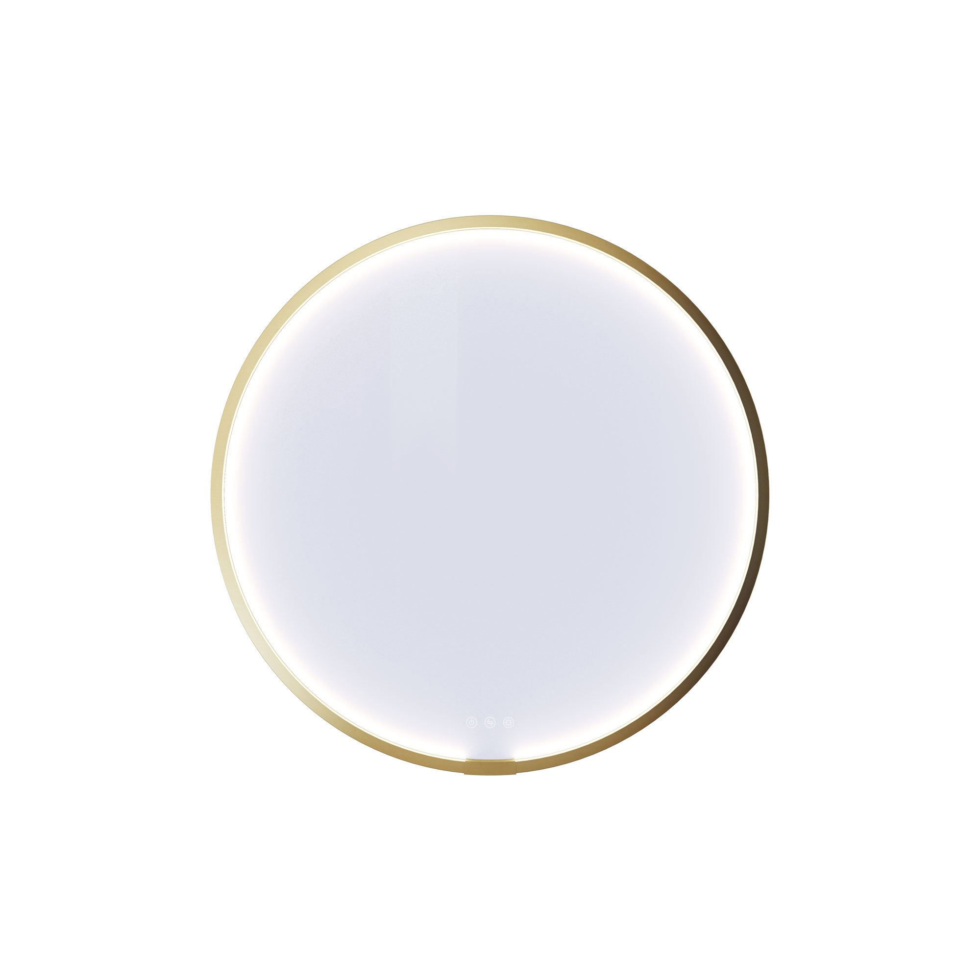 Nordisk stil badeværelse inspiration med vaskeskab og underskabe i røget eg, makeupplads, sidestillet håndvask, rundt messing spejl med ramme og synlige charmerende træbjælker.