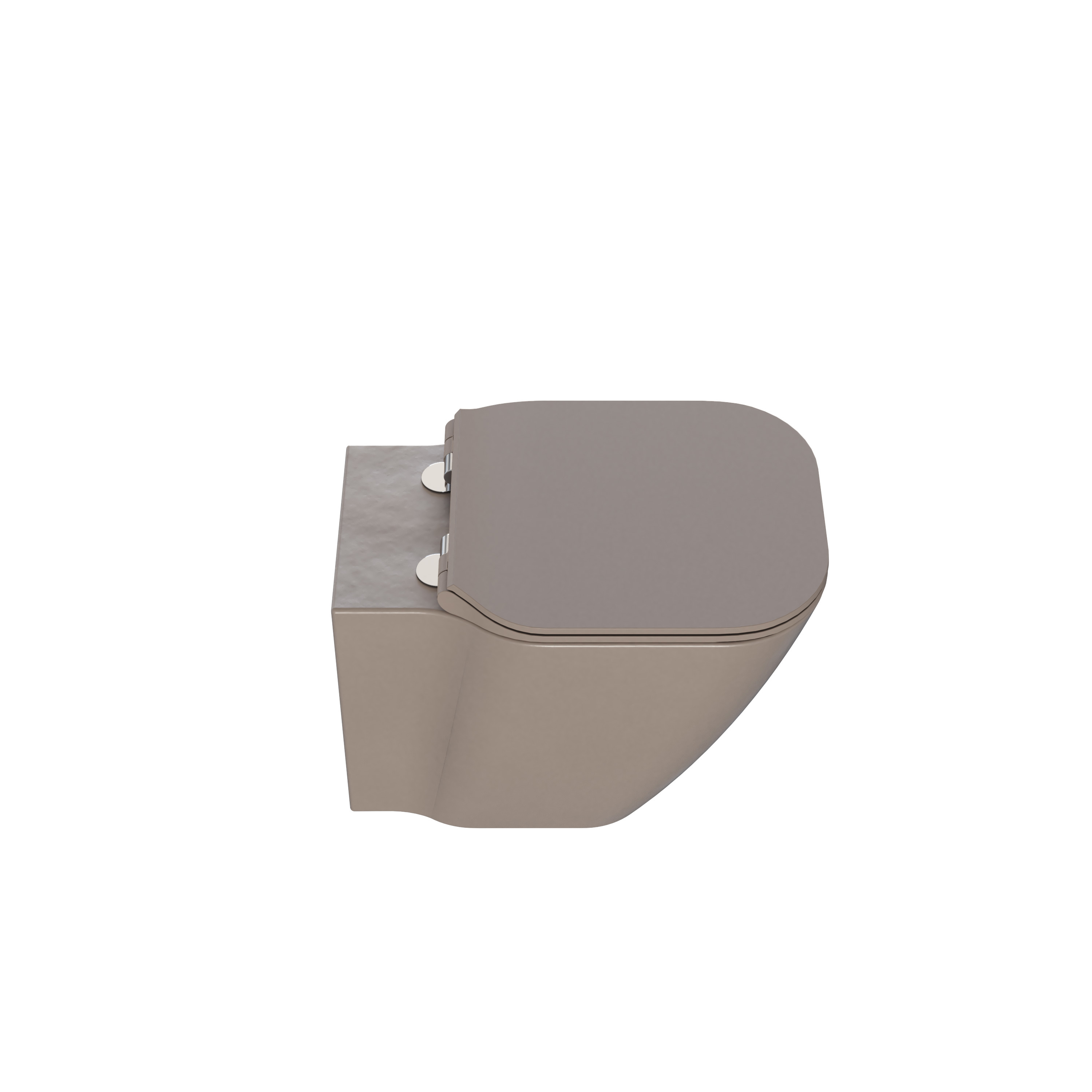 Stilrent og rummeligt badeværelse inspiration med stort rundt spejl med sort ramme, mørk stenvask, farvet toilet, overskab og åben reol i et sofistikeret og dæmpet design