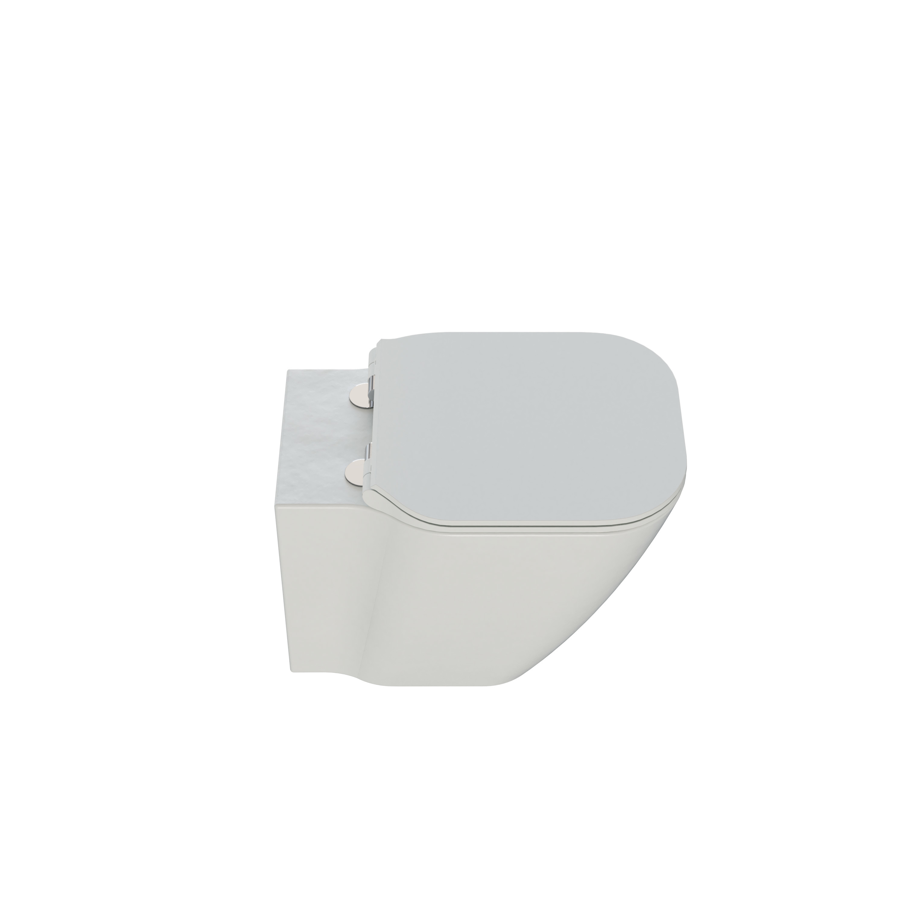 Stilfuld badeværelse inspiration med beige vaskeskab med inderskuffe, overskab, åben reol, oval spejl med belysning, matchende pendler, hylde under spejlet, og væghængt toilet. Vægge med lyse, aflange fliser