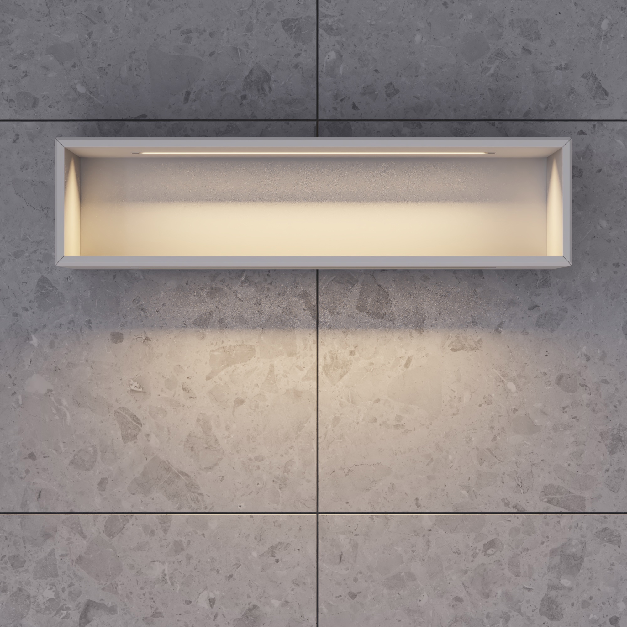 Stilrent og rummeligt badeværelse inspiration med stort rundt spejl med sort ramme, mørk stenvask, farvet toilet, overskab og åben reol i et sofistikeret og dæmpet design